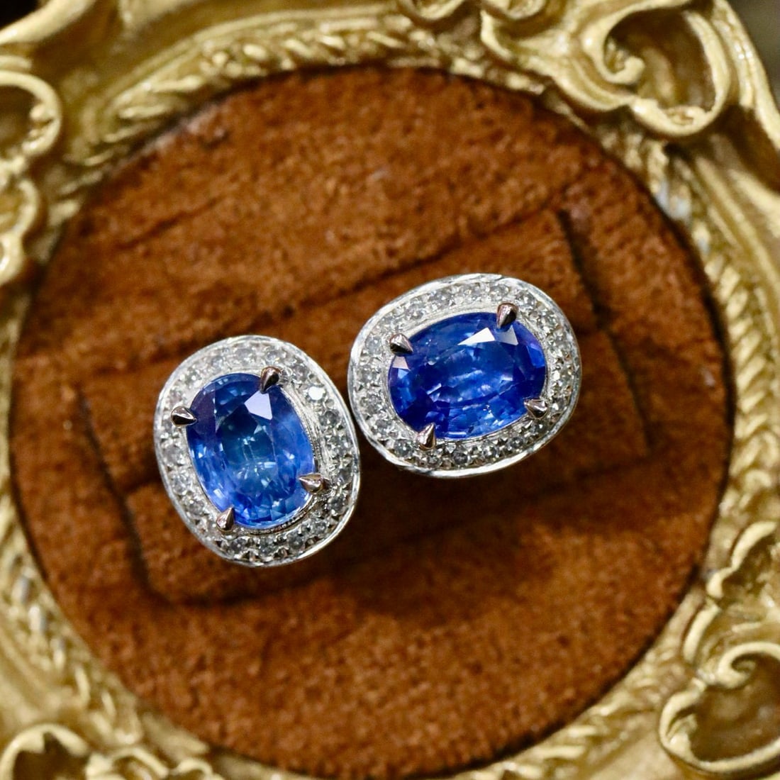 14k Gold 1.91 Ctw Natural Sapphire & Diamond Earrings - 4