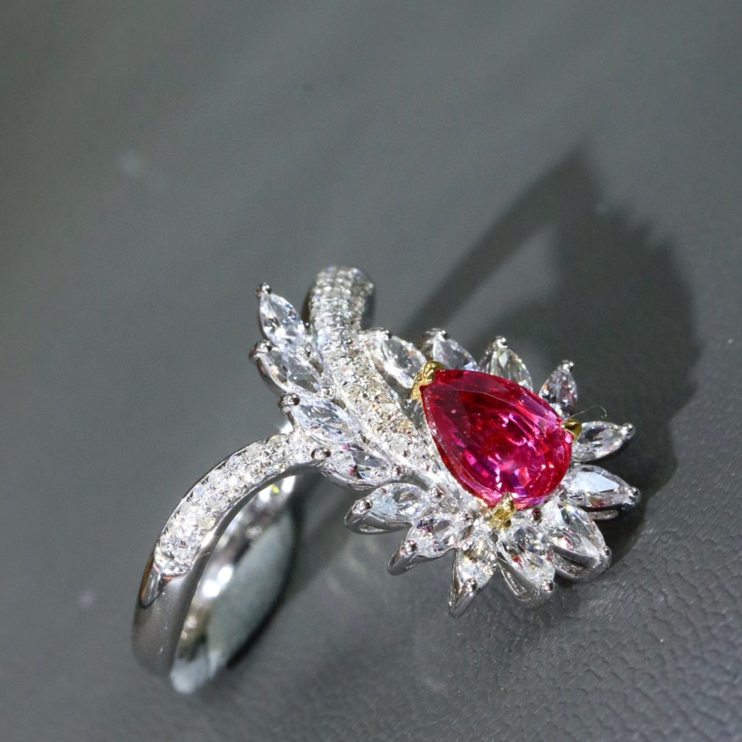 14k Gold 1.09 Ctw Natural Padparadscha Sapphire & Diamond Ring - 5