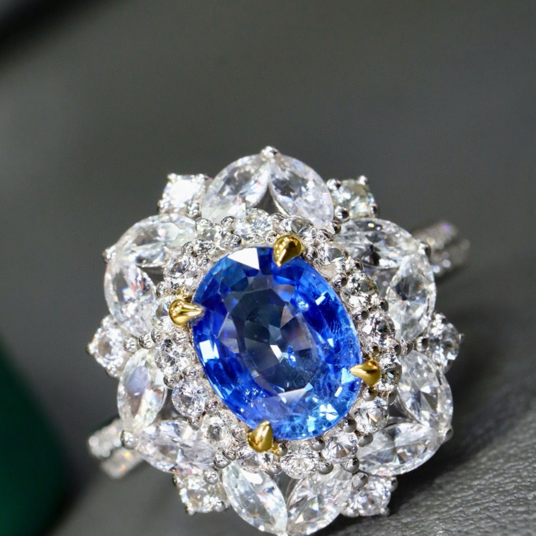 14k Gold 1.58 Ctw Natural Sapphire & Diamond Ring: Ref:231029197 // gold content:14k gold // ring size:7. 25us // // main gemstone:sapphire // shape:oval // carat weight:1. 48ct // color:blue // treatment:natural // cut grade:g // // adjacent