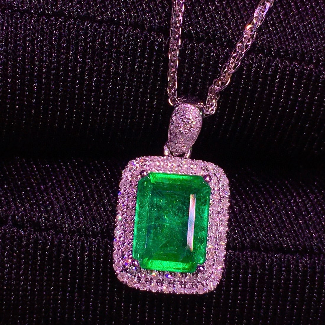 14k Gold 1.54 Ct Natural Emerald & Diamond Pendant( Without Chain ) - 2