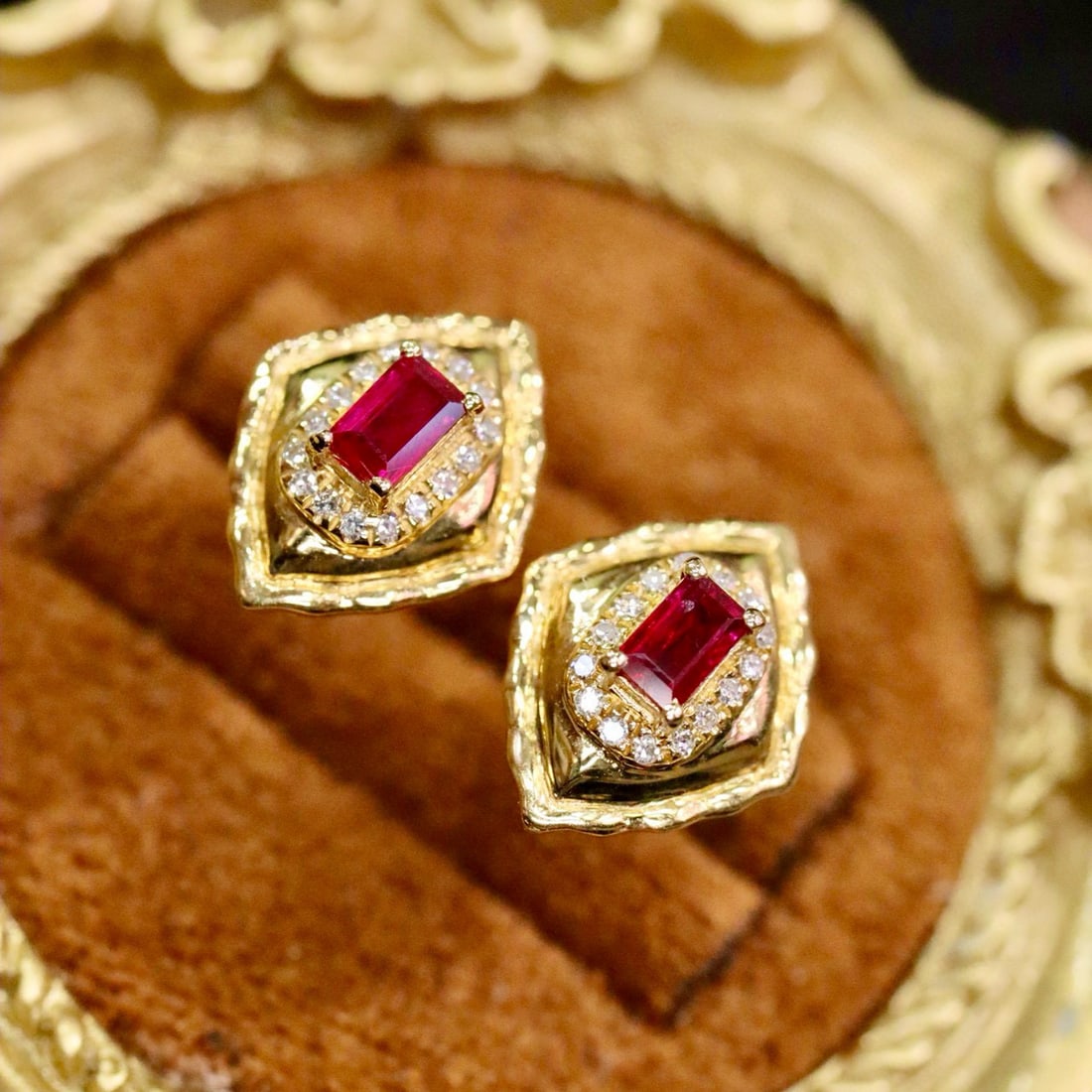 14k Gold 0.39 Ctw Natural Ruby & Diamond Earrings - 2