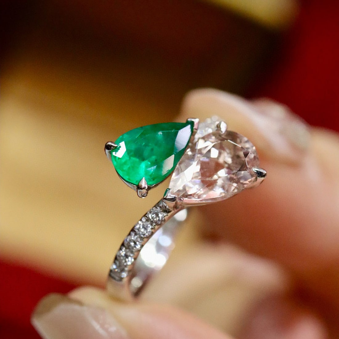 14k Gold 2.08 Ctw Natural Emerald & Morganite Ring - 3