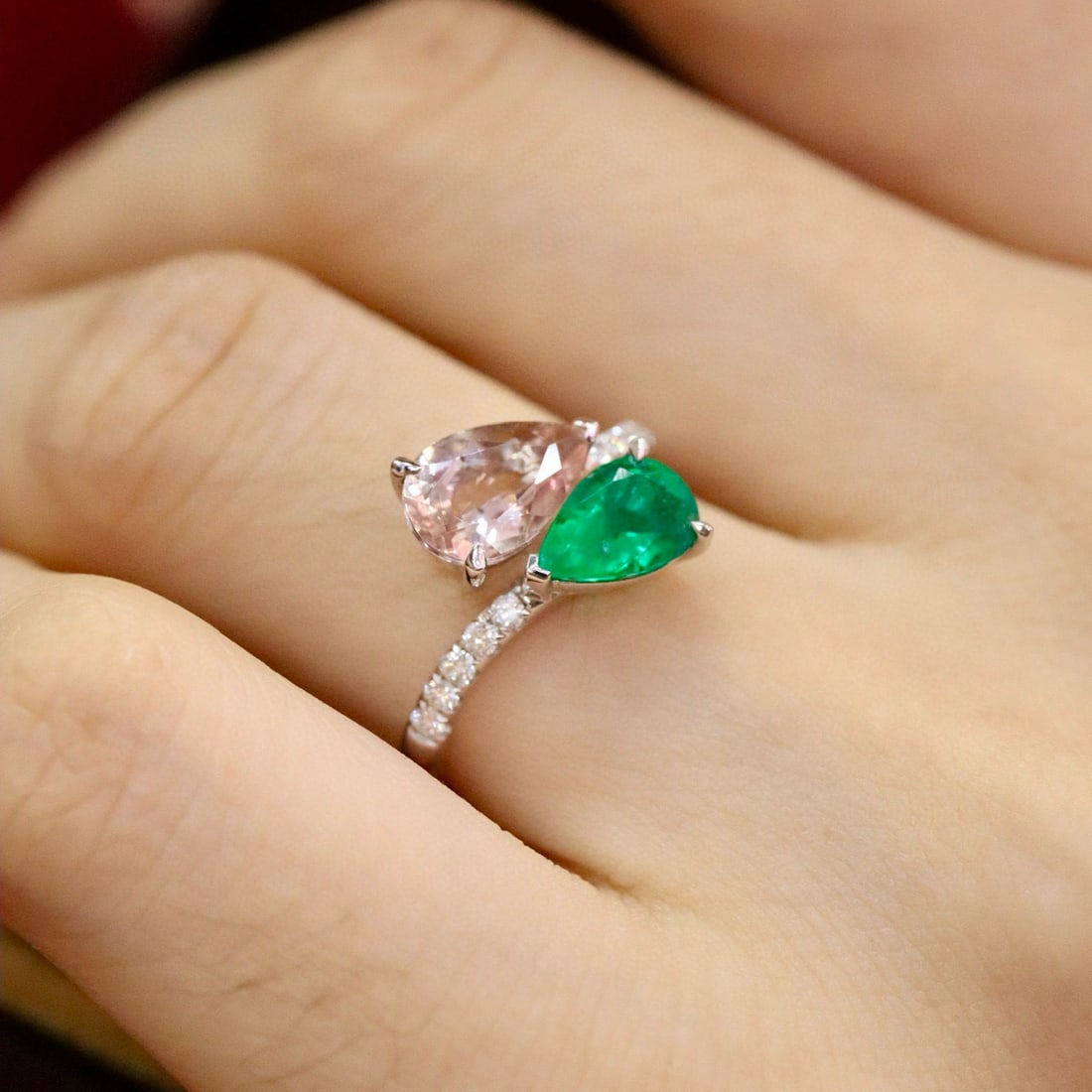 14k Gold 2.08 Ctw Natural Emerald & Morganite Ring - 5
