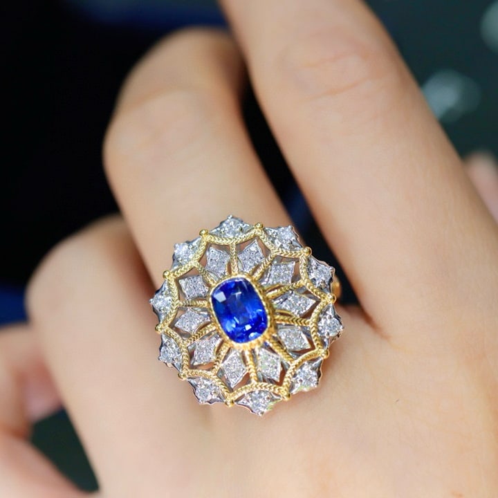 14k Gold 1.24 Ctw Natural Sapphire & Diamond Ring - 6