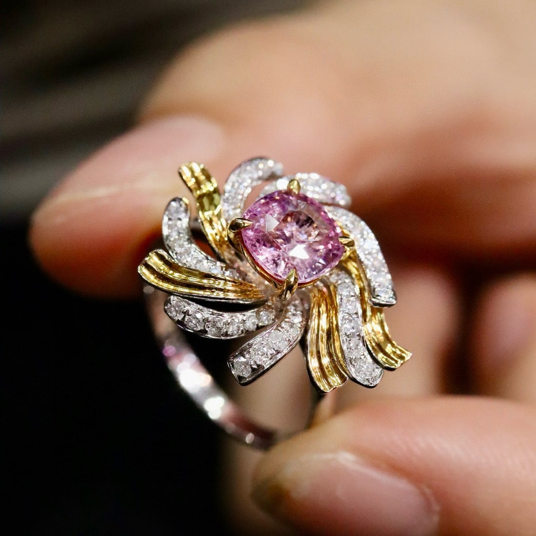 14k Gold 1.62 Ctw Natural Padparadscha Sapphire & Diamond Ring - 2
