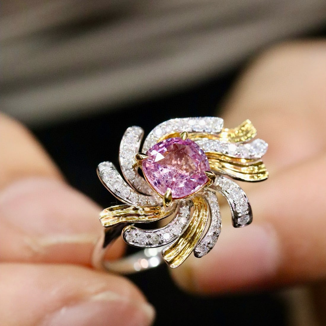 14k Gold 1.62 Ctw Natural Padparadscha Sapphire & Diamond Ring - 4