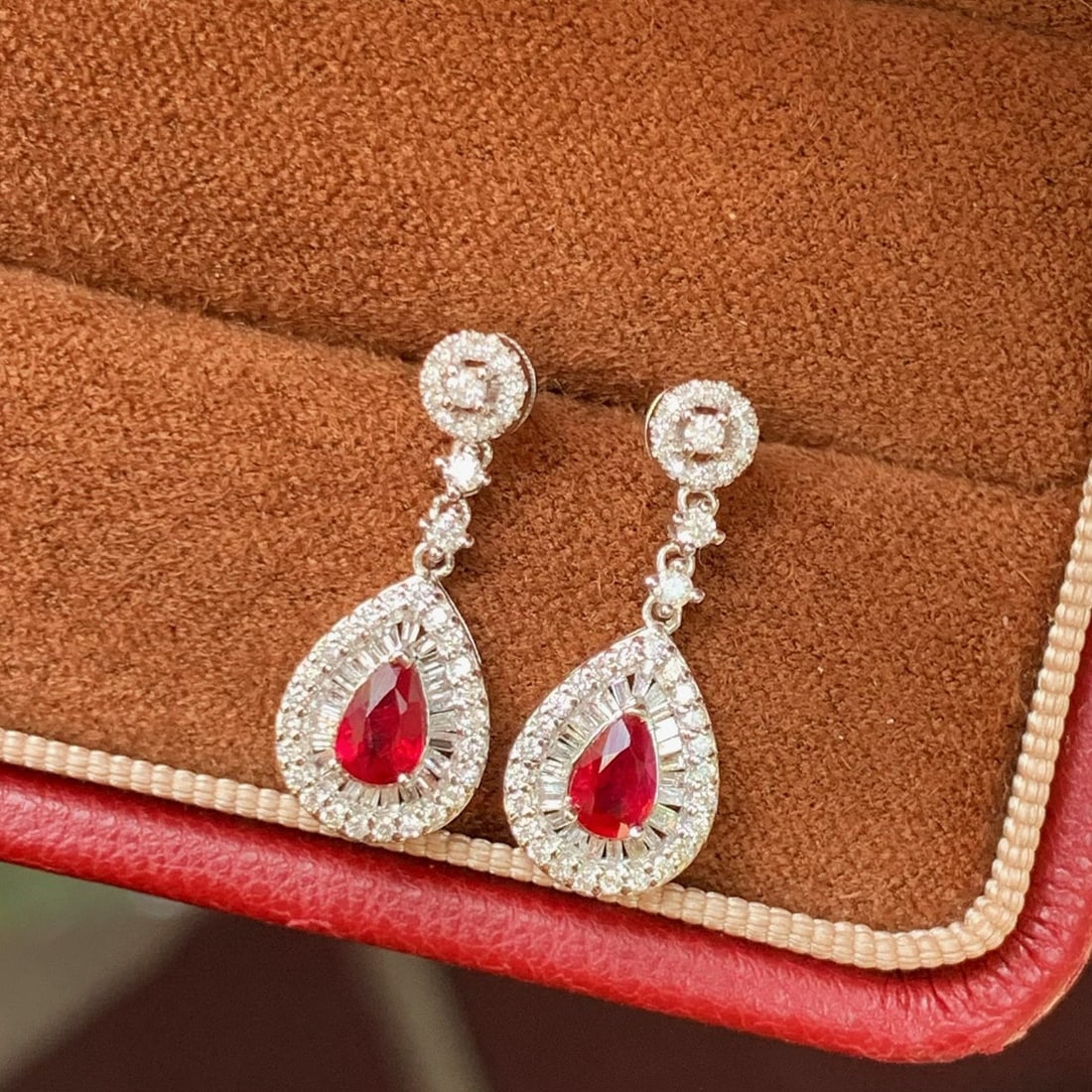14k Gold 1.06 Ctw Natural Ruby & Diamond Earrings - 3