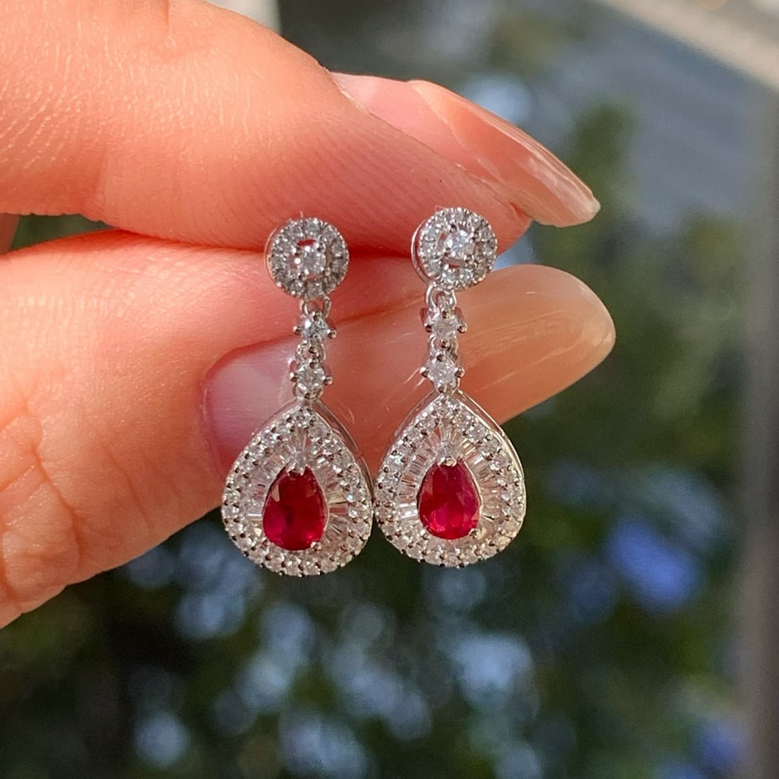14k Gold 1.06 Ctw Natural Ruby & Diamond Earrings - 4