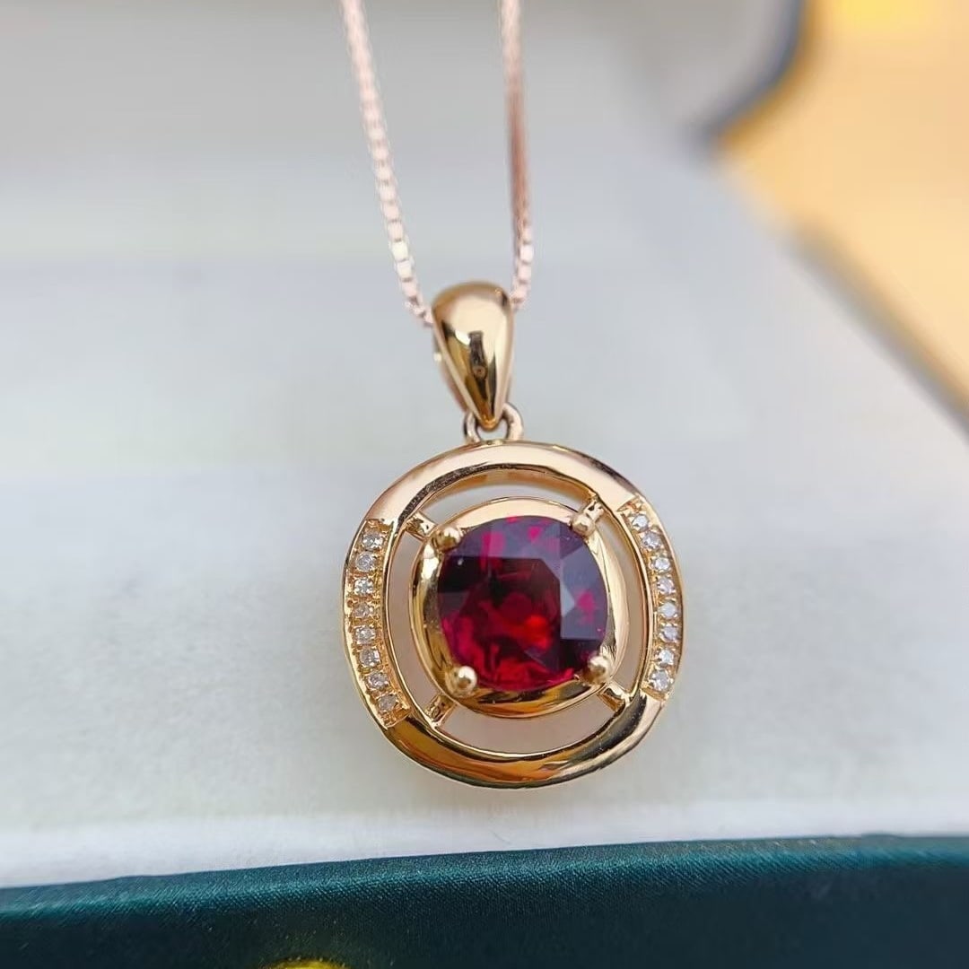 14k Gold 1.1 Ct Natural Tourmaline & Diamond Pendant( Without Chain ): Ref:231029223 // gold content:14k gold // main gemstone:tourmaline // shape:oval // carat weight:1. 1ct // color:red // treatment:natural // cut grade:g // // adjacent gemstone 2 : diamond // number