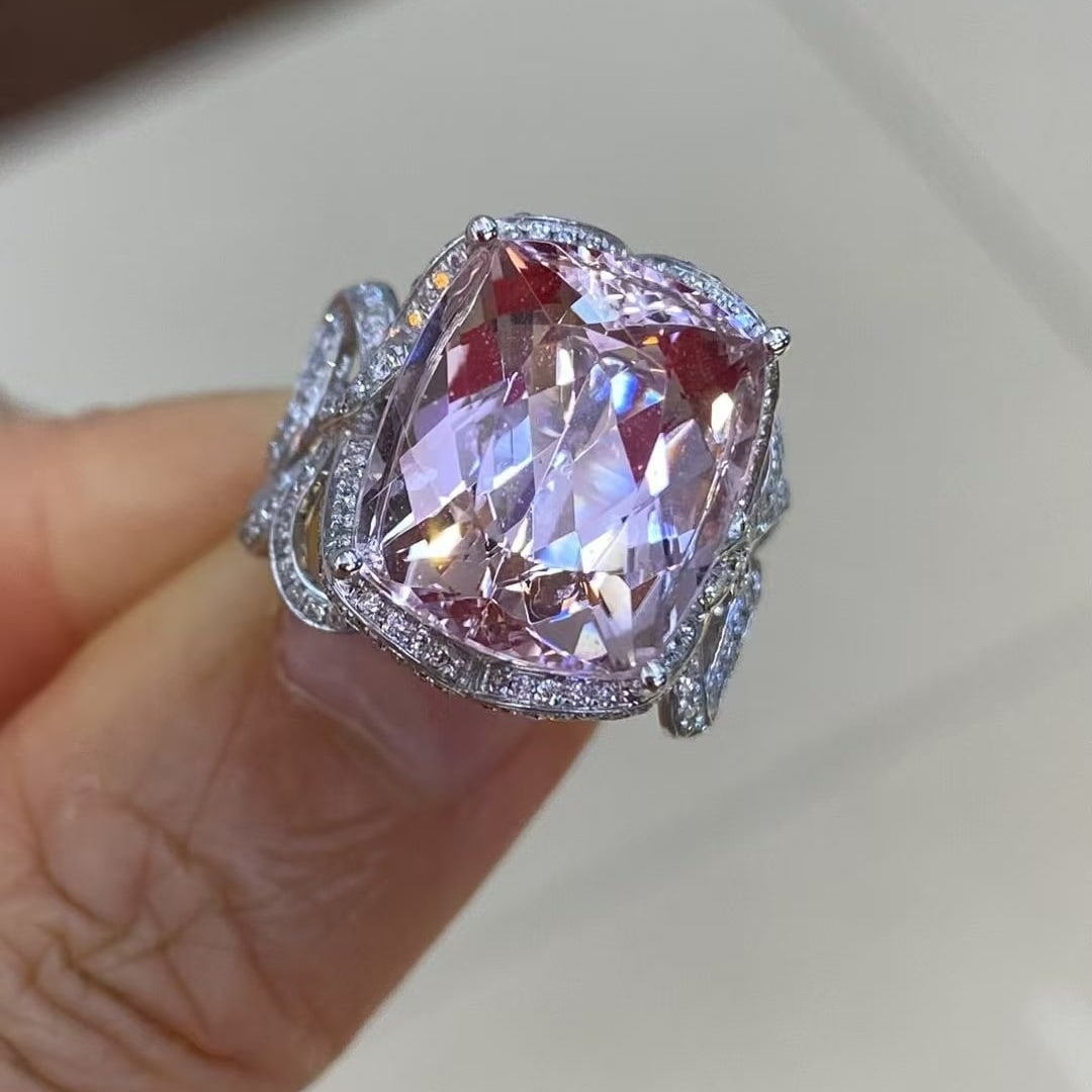 14k Gold 9.67 Ctw Natural Morganite & Diamond Ring - 2