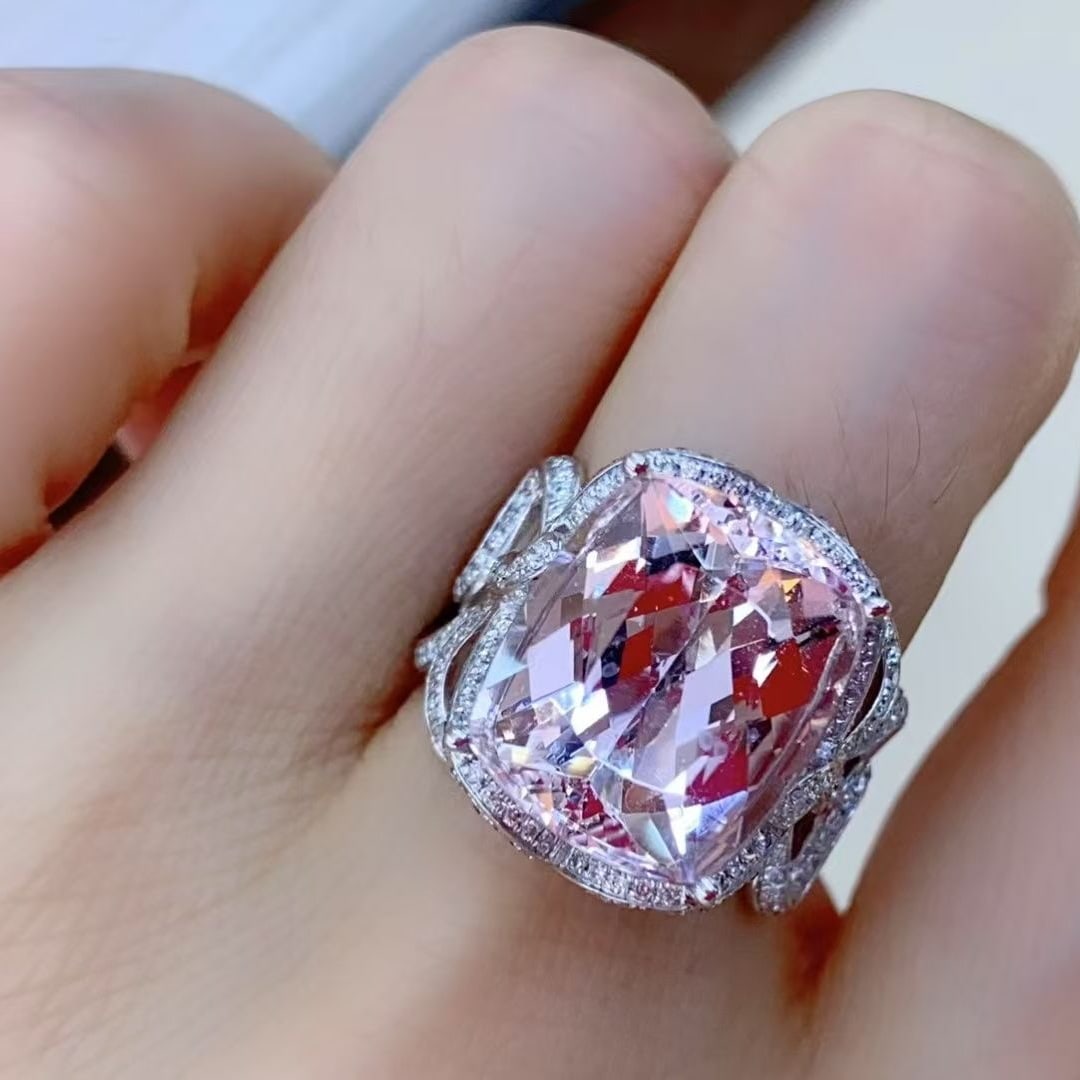 14k Gold 9.67 Ctw Natural Morganite & Diamond Ring - 3