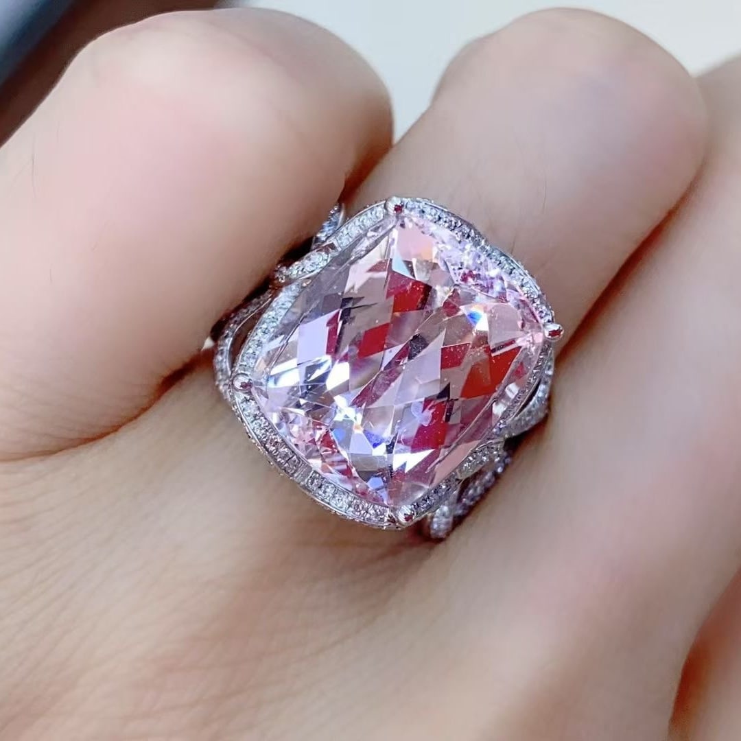 14k Gold 9.67 Ctw Natural Morganite & Diamond Ring - 4
