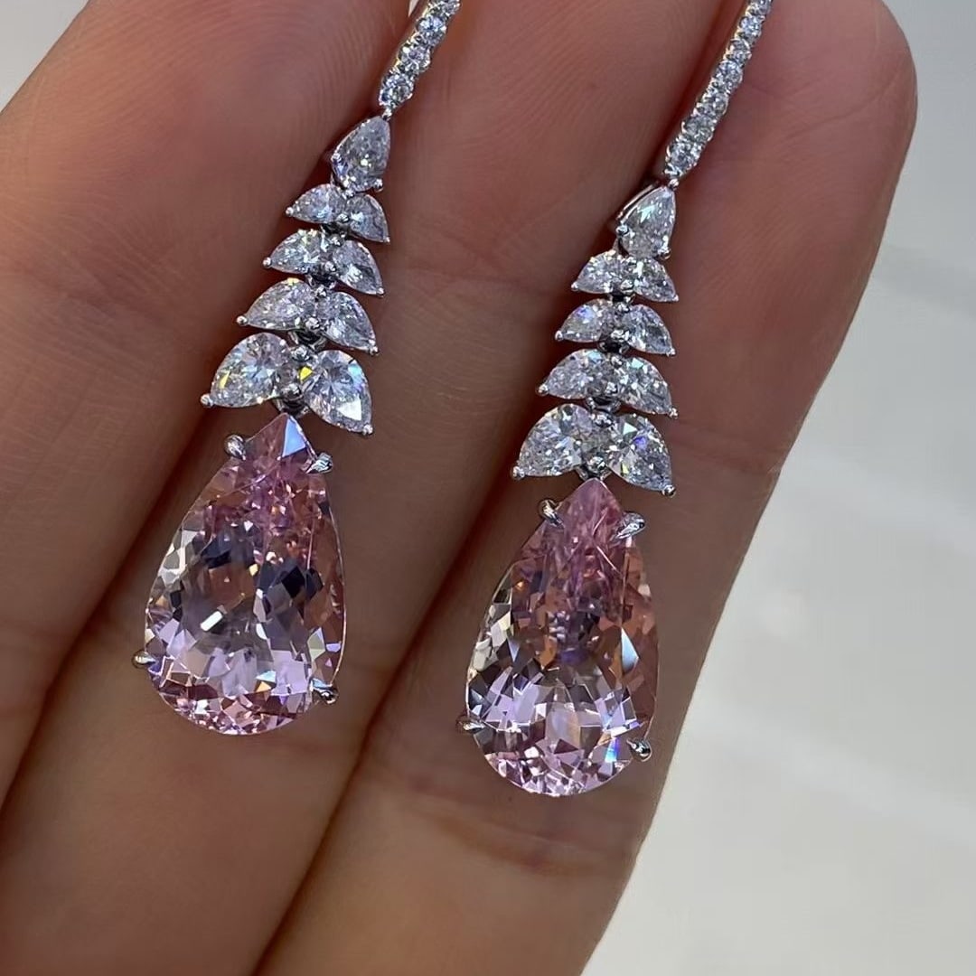 14k Gold 9.76 Ctw Natural Morganite & Diamond Earrings - 3