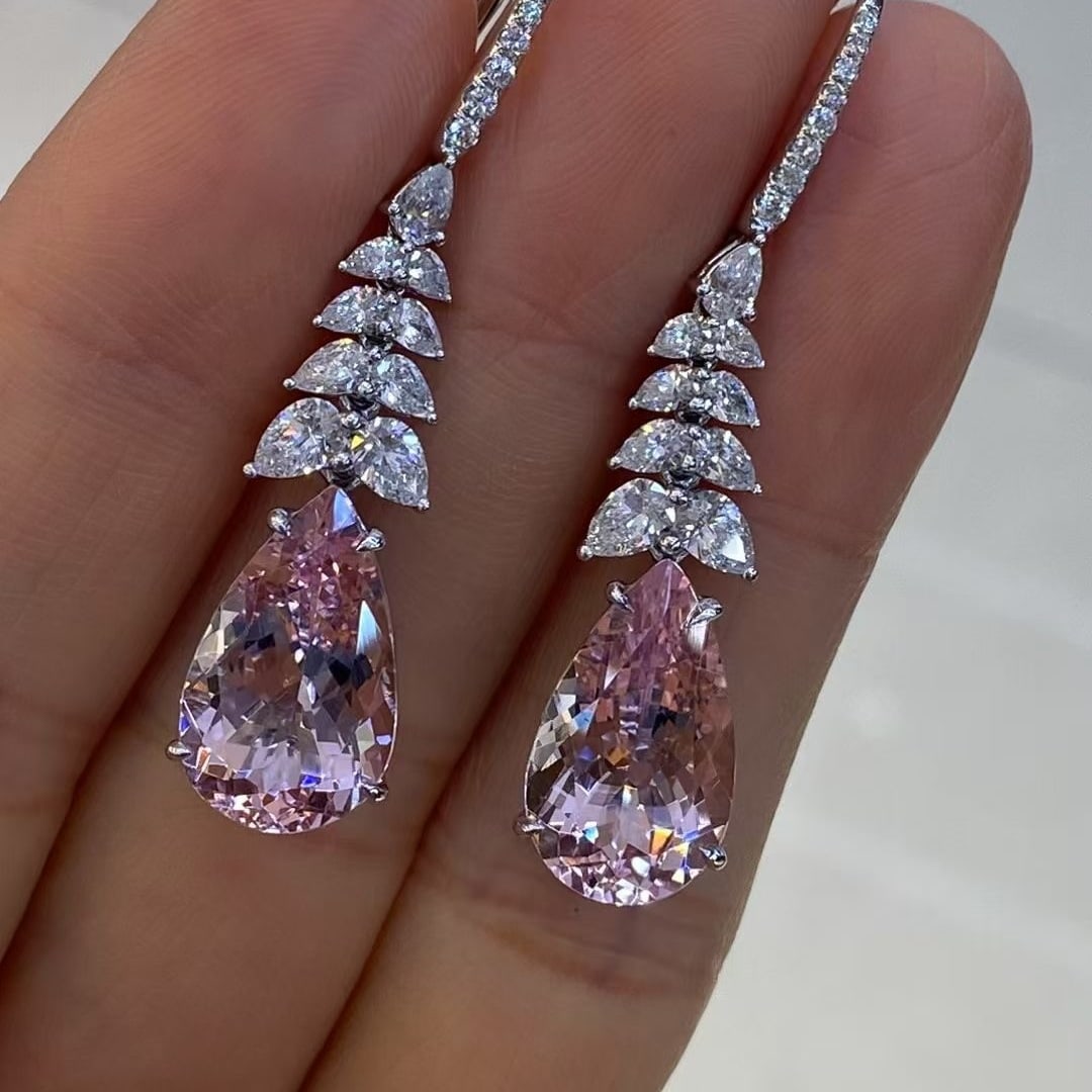 14k Gold 9.76 Ctw Natural Morganite & Diamond Earrings - 4