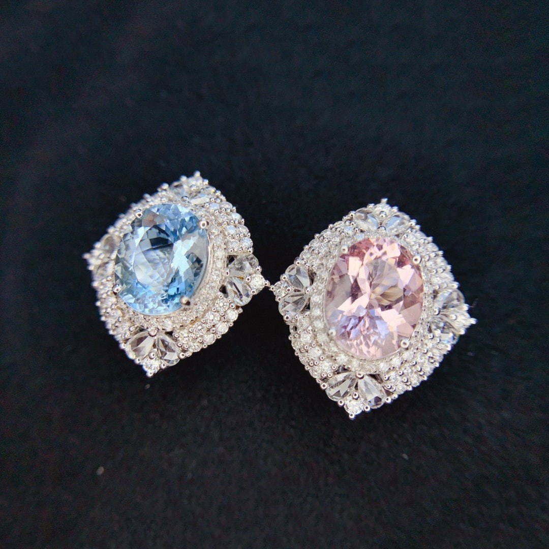 14k Gold 6.86 Ctw Natural Aquamarine & Diamond Earrings - 2