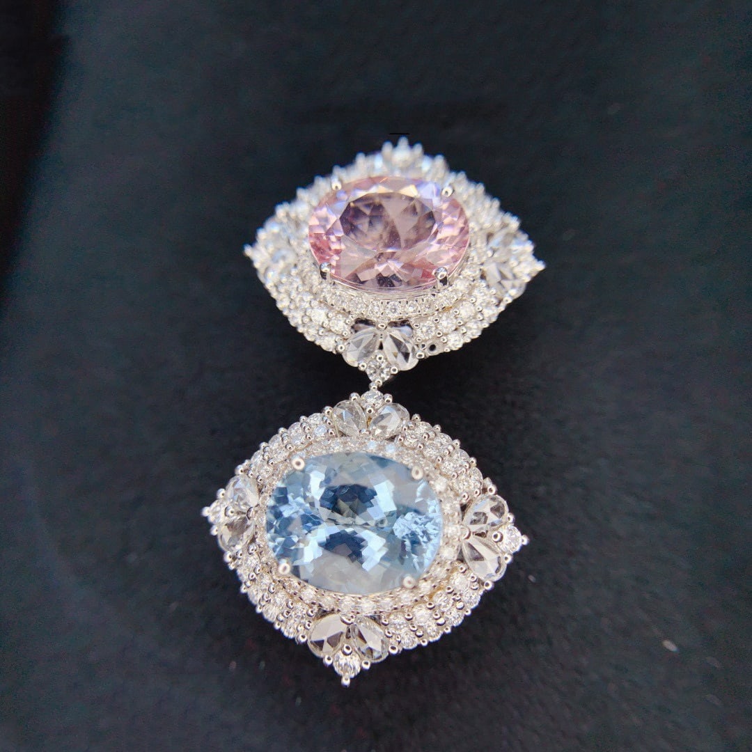 14k Gold 6.86 Ctw Natural Aquamarine & Diamond Earrings - 3