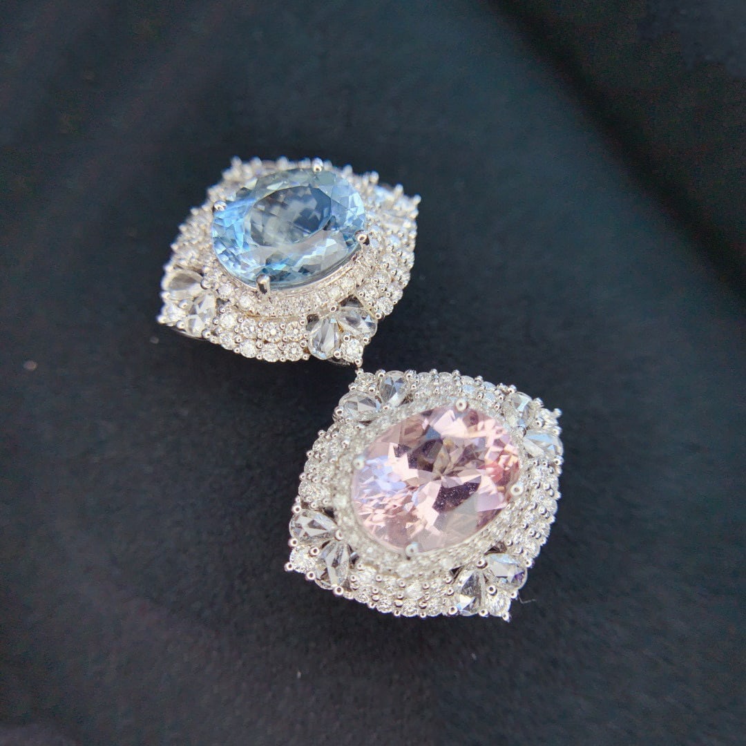 14k Gold 6.86 Ctw Natural Aquamarine & Diamond Earrings - 4