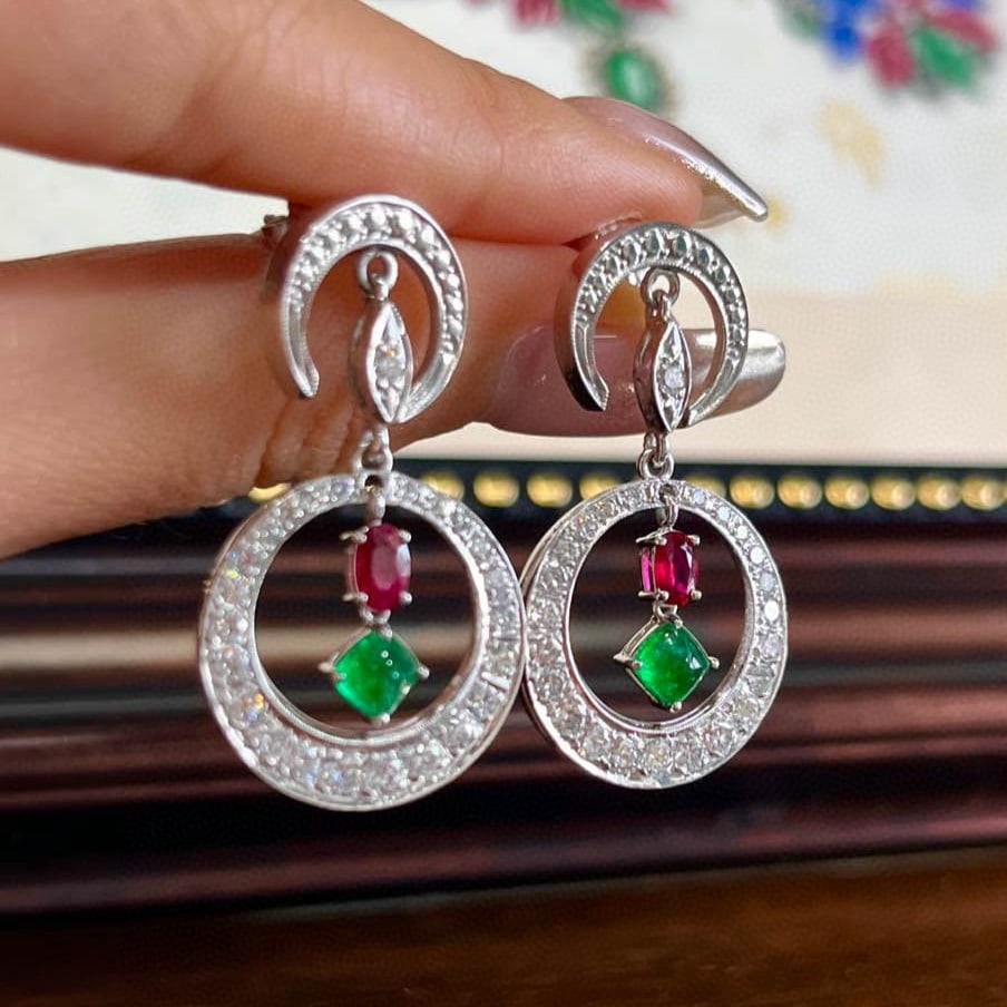 14k Gold 3.11 Ctw Natural Emerald & Diamond Earrings - 5