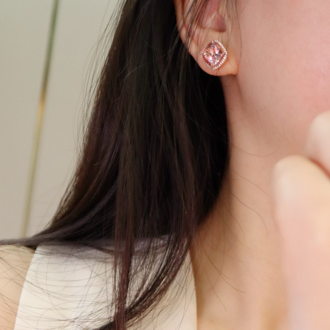 14k Gold 6.41 Ctw Natural Morganite & Diamond Earrings - 2