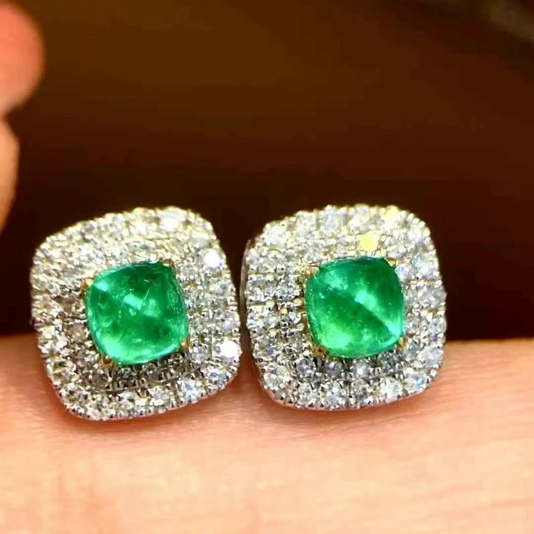 14k Gold 0.61 Ctw Natural Emerald & Diamond Earrings - 4