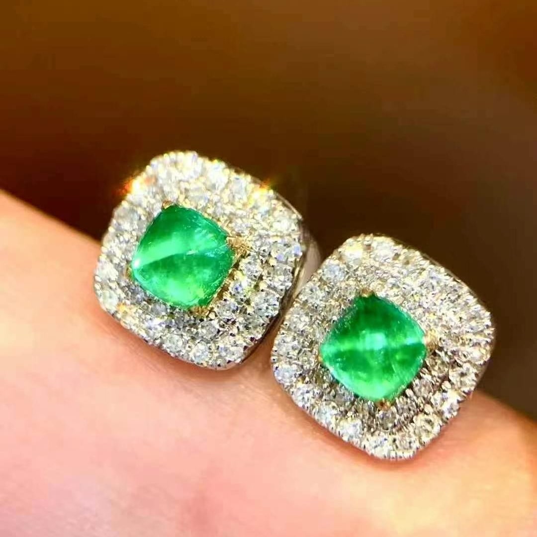 14k Gold 0.61 Ctw Natural Emerald & Diamond Earrings - 6