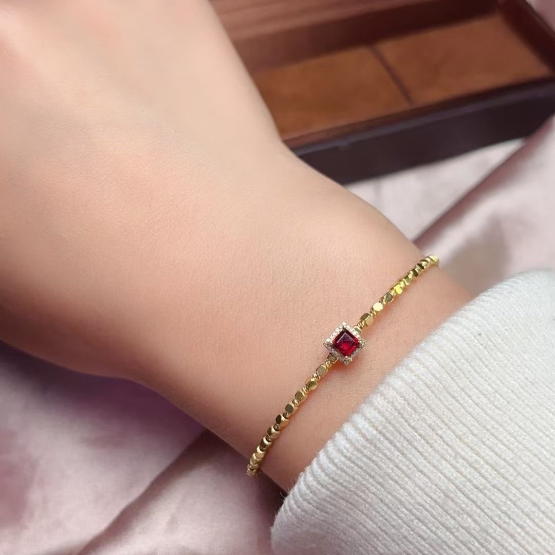 14k Gold 0.55 Ct Natural Ruby & Diamond Bangle - 5