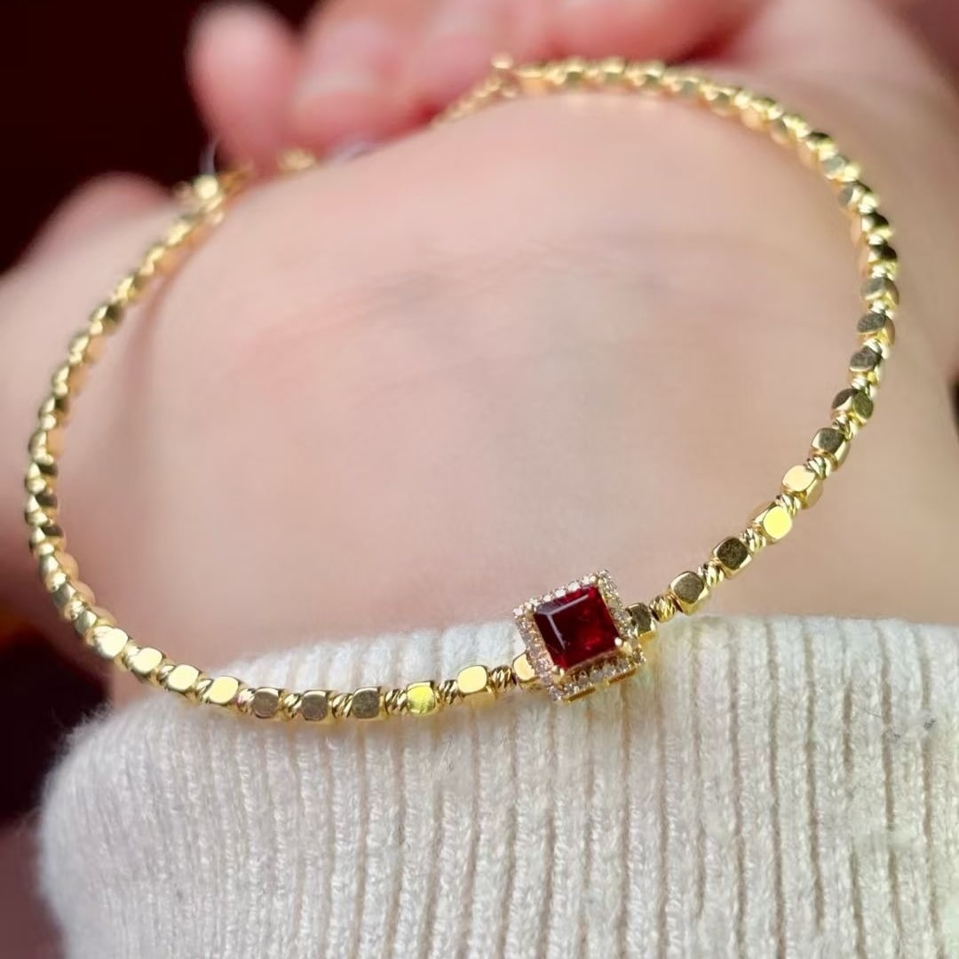 14k Gold 0.55 Ct Natural Ruby & Diamond Bangle - 6