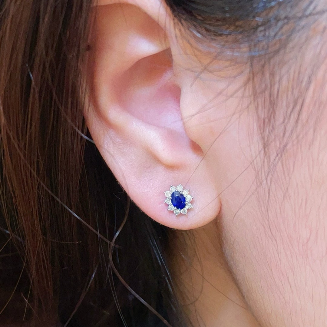14k Gold 0.63 Ctw Natural Sapphire & Diamond Earrings - 2