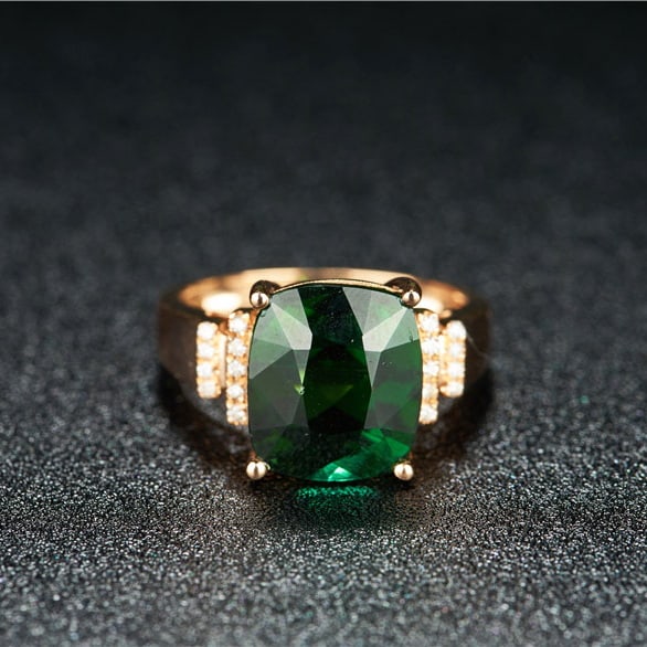 14k Gold 7.85 Ct Natural Tourmaline & Diamond Ring: Ref:231030002 // gold content:14k gold // ring size:7. 25us // // main gemstone:tourmaline // shape:cushion // carat weight:7. 85ct // color:green // treatment:natural // // adjacent gemstone 2 :