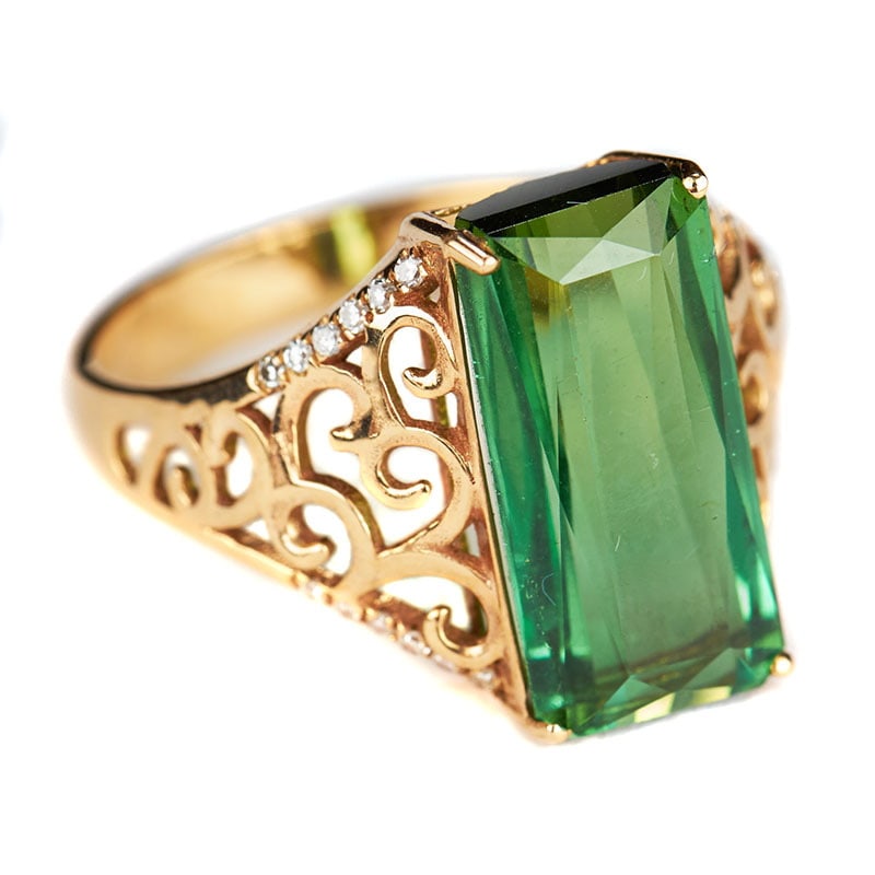 14k Gold 6 Ct Natural Tourmaline & Diamond Ring - 2