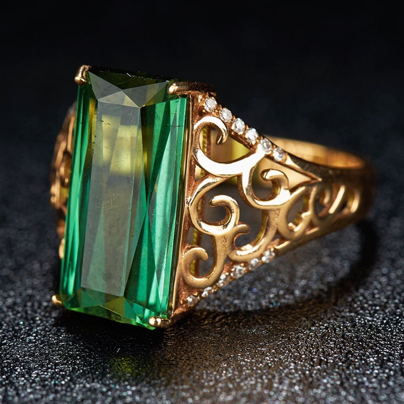 14k Gold 6 Ct Natural Tourmaline & Diamond Ring - 3