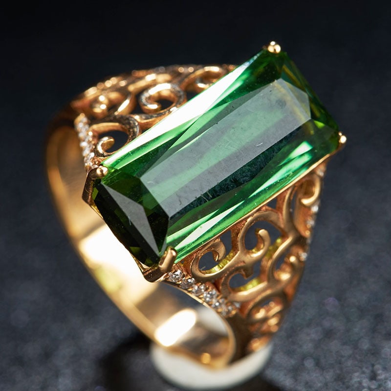 14k Gold 6 Ct Natural Tourmaline & Diamond Ring - 4