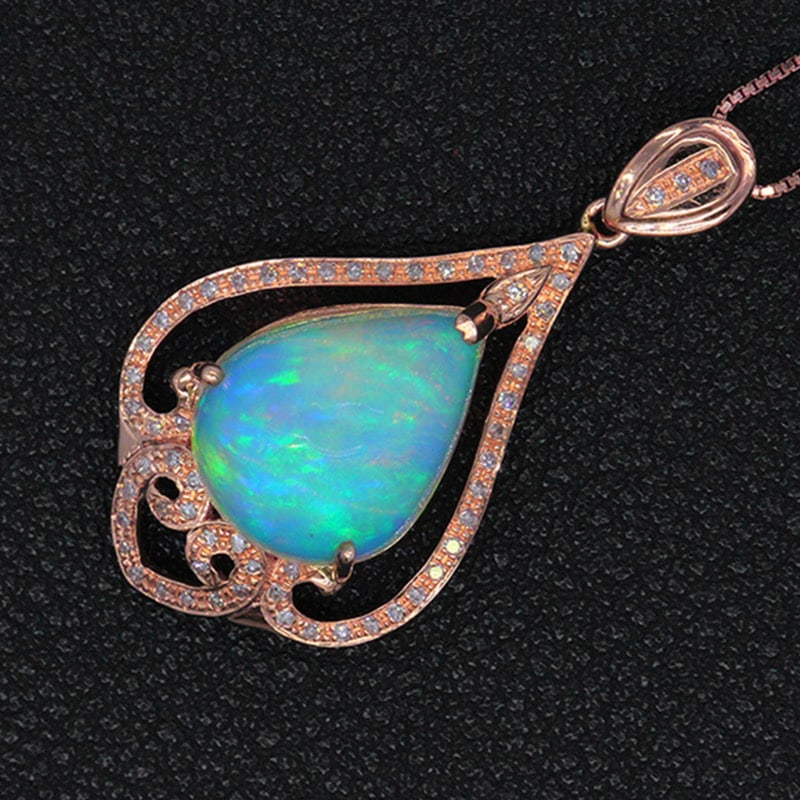 14k Gold 5.13 Ctw Natural Opal & Diamond Pendant( Without Chain ) - 2