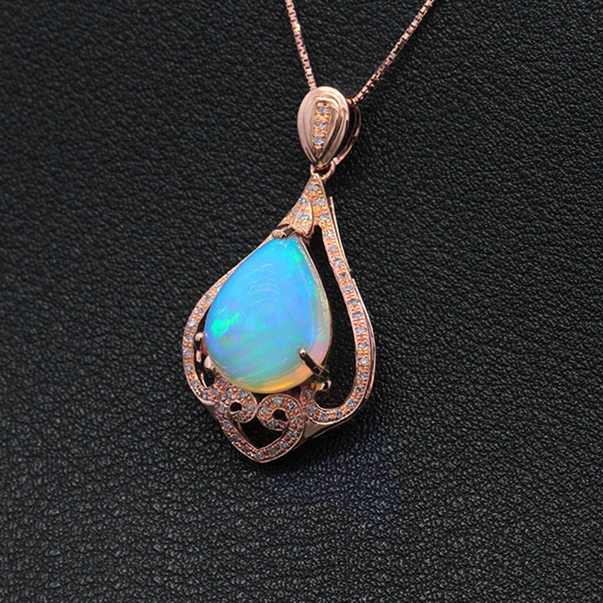 14k Gold 5.13 Ctw Natural Opal & Diamond Pendant( Without Chain ) - 3