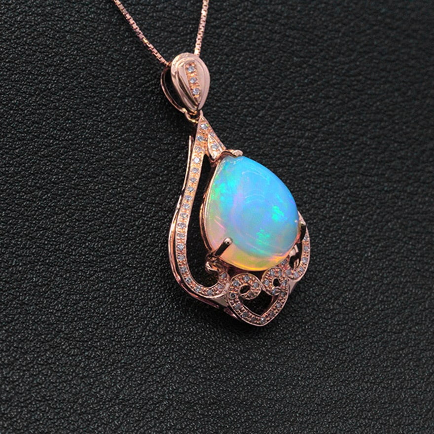 14k Gold 5.13 Ctw Natural Opal & Diamond Pendant( Without Chain ) - 4
