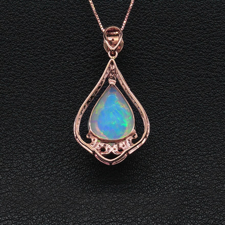 14k Gold 5.13 Ctw Natural Opal & Diamond Pendant( Without Chain ) - 5