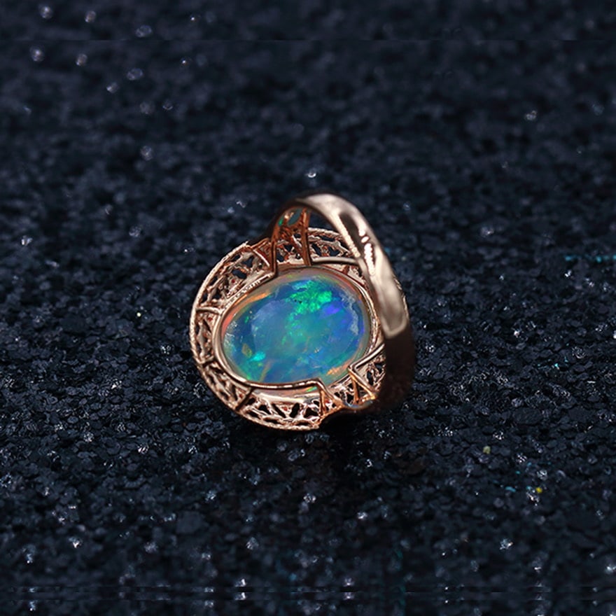 14k Gold 5.21 Ctw Natural Opal & Diamond Ring - 4