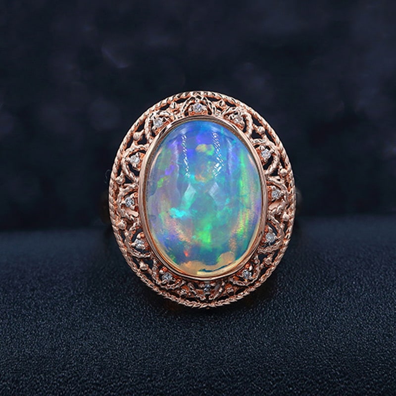 14k Gold 5.21 Ctw Natural Opal & Diamond Ring - 6