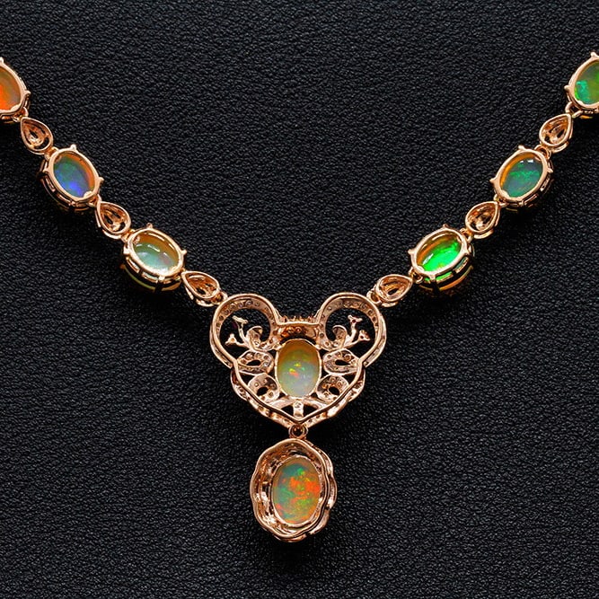 14k Gold 9.12 Ctw Natural Opal & Diamond Necklace - 5