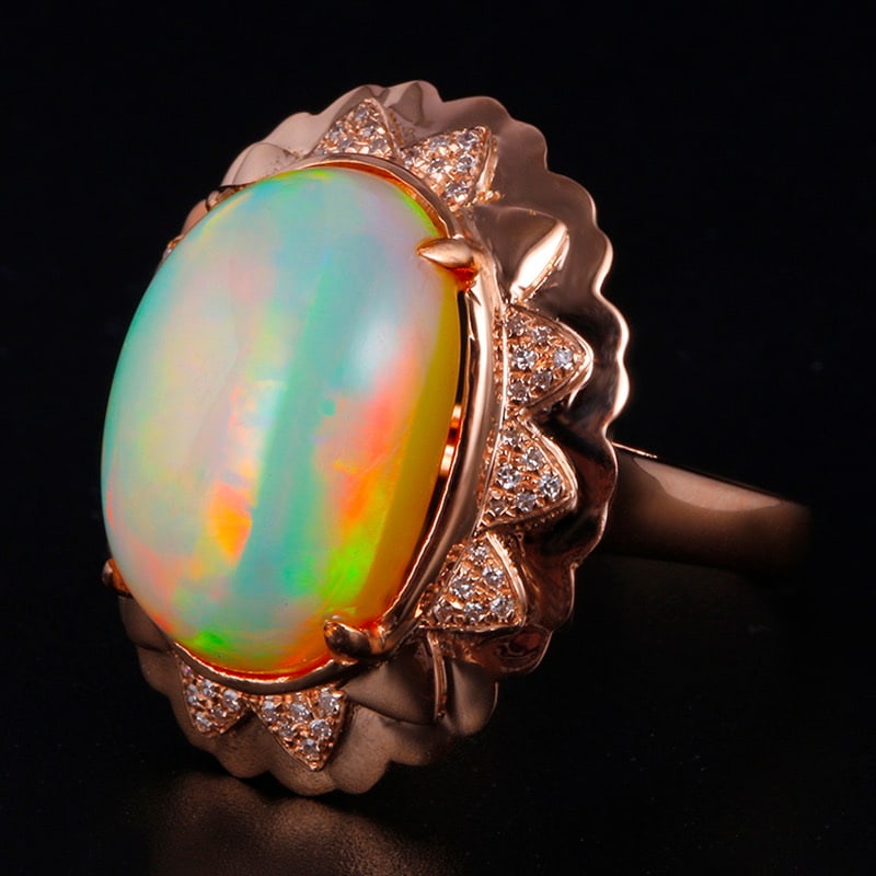14k Gold 8.15 Ctw Natural Opal & Diamond Ring - 2