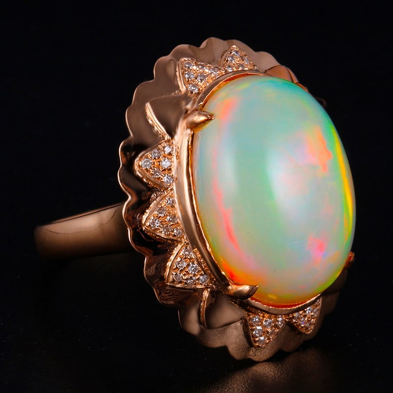 14k Gold 8.15 Ctw Natural Opal & Diamond Ring - 3