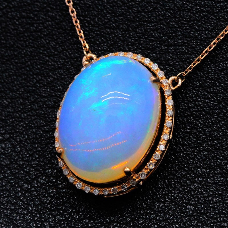 14k Gold 7.01 Ctw Natural Opal & Diamond Necklace - 2