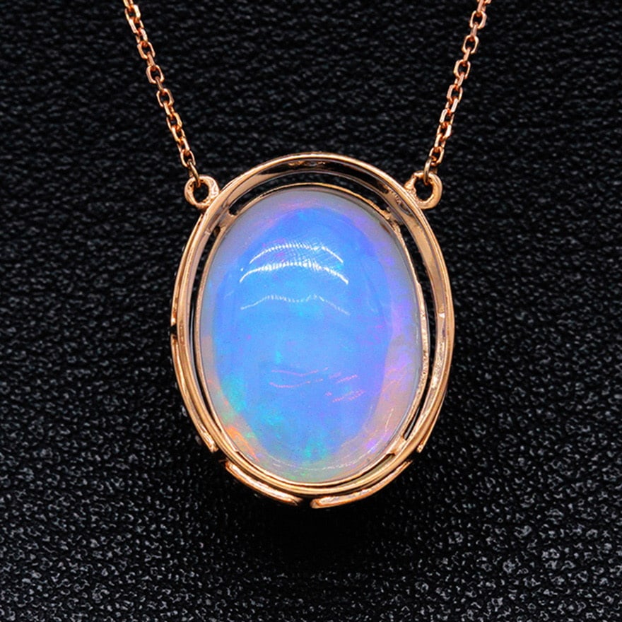 14k Gold 7.01 Ctw Natural Opal & Diamond Necklace - 4
