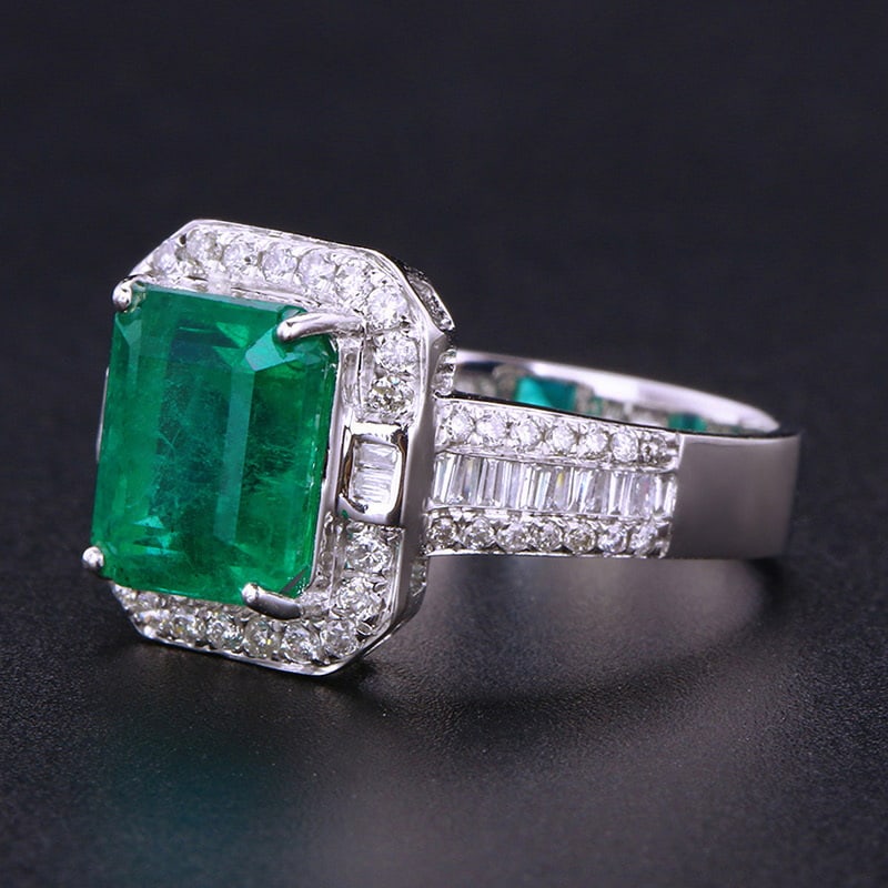 14k Gold 3.02 Ct Vivid Green Natural Emerald & Diamond Ring - 2
