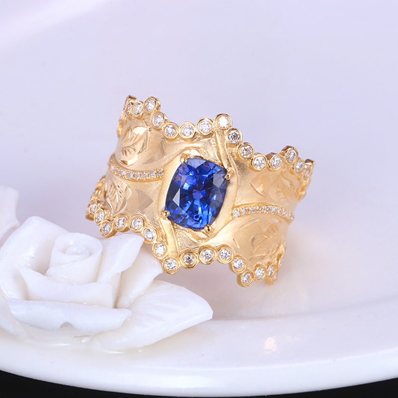 14k Gold 2.45 Ctw Natural Sapphire & Diamond Ring - 2