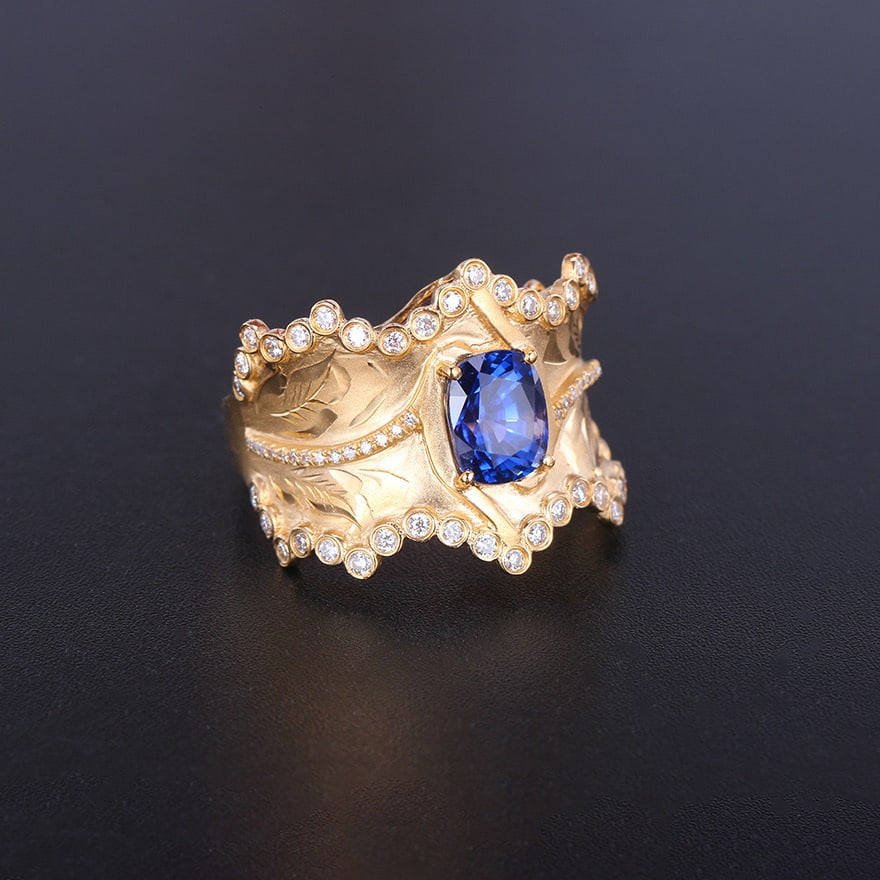 14k Gold 2.45 Ctw Natural Sapphire & Diamond Ring - 3