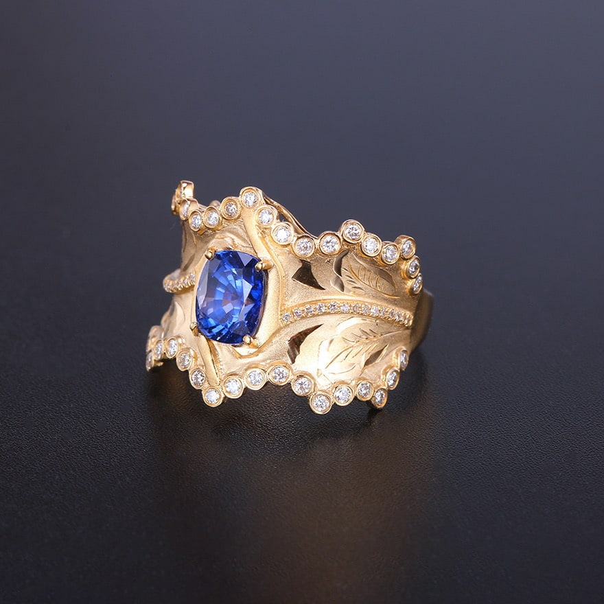 14k Gold 2.45 Ctw Natural Sapphire & Diamond Ring - 4