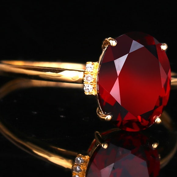 14k Gold 2 Ct Natural Garnet & Diamond Ring - 2
