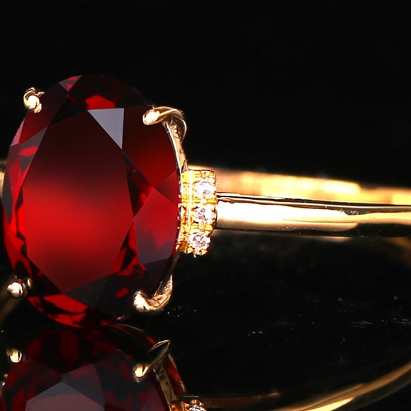 14k Gold 2 Ct Natural Garnet & Diamond Ring - 3