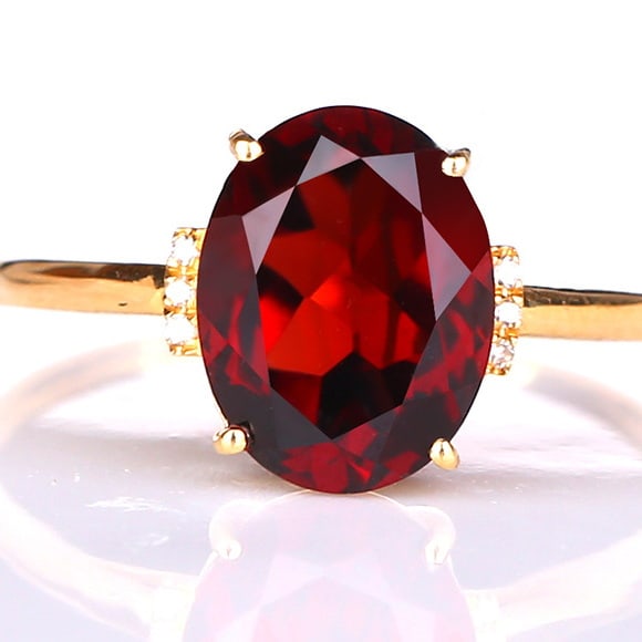 14k Gold 2 Ct Natural Garnet & Diamond Ring - 5